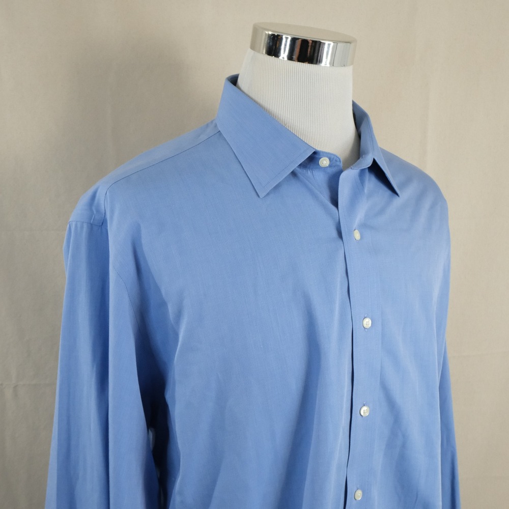 Brooks Brothers 18 35 Regular Fit French Cuff Dress Shirt Blue Non-Iron Cotton